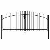 Dubbele tuinpoort met punt, 3x1.25m Staal Zwart - 35% Korting