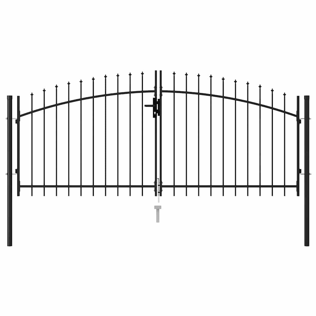 Dubbele tuinpoort met punt, 3x1.25m Staal Zwart - 35% Korting