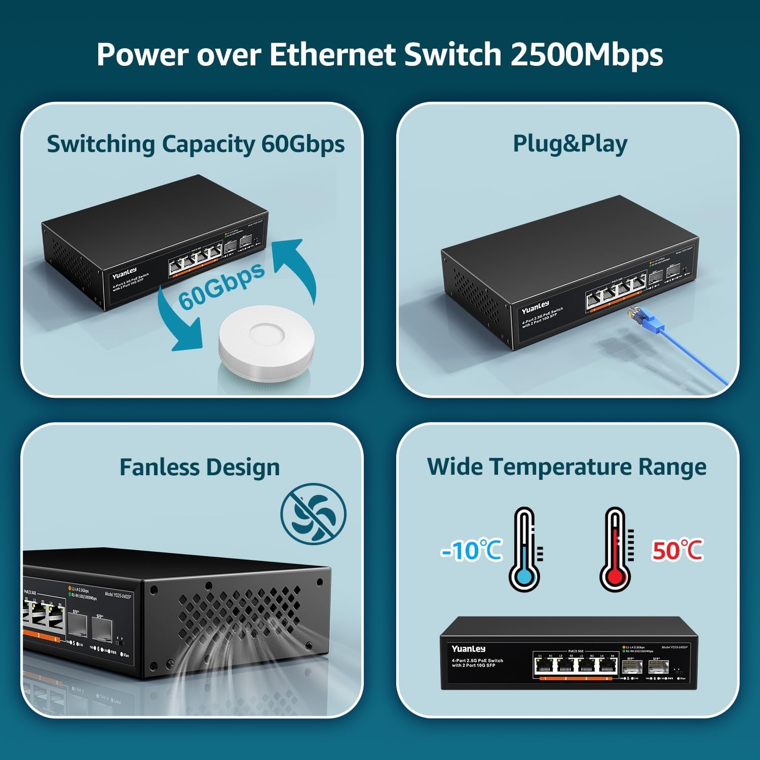 2.5G PoE Switch met 10G SFP poorten - 78W - Onbeheerd, 34% Korting