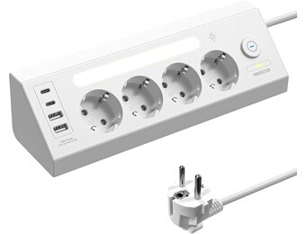 AORIDO Hoekstekkerdoos Wit, 4-voudig met USB-A/C, 1.8m Kabel - 32% Korting