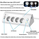 AORIDO Hoekstekkerdoos Wit, 4-voudig met USB-A/C, 1.8m Kabel - 32% Korting