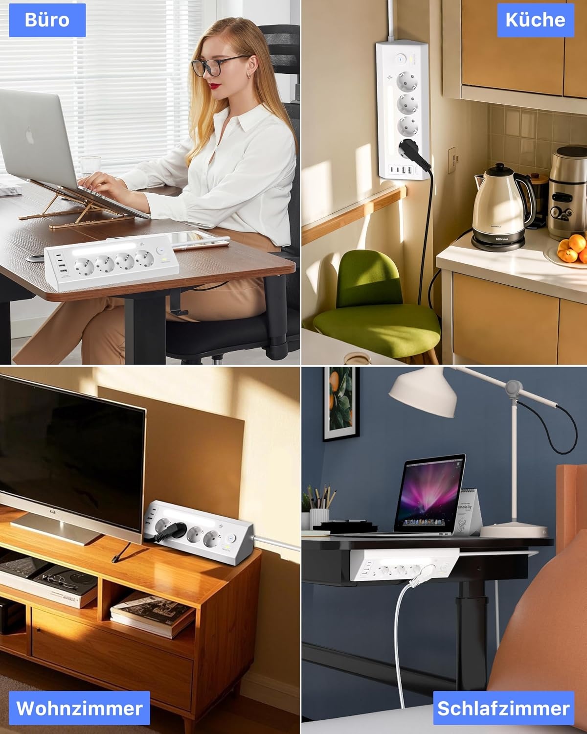 AORIDO Hoekstekkerdoos Wit, 4-voudig met USB-A/C, 1.8m Kabel - 32% Korting