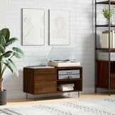 Platenkast 85x38x48 cm bewerkt hout bruin eikenkleur met 34% korting