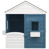 Houten Speelhuis met Afsluitbare Deur en 2 Bloempotten - Blauw/Grijs/Wit - 35% Korting