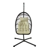 Inklapbare Hangstoel Egg Chair Zwart met Beige Kussens - 34% Korting