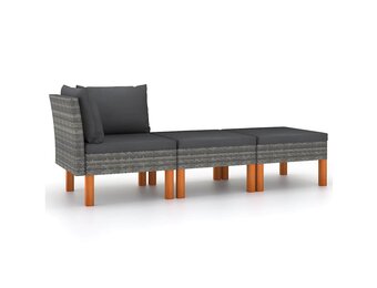 vidaXL 3-delige Loungeset poly rattan en massief eucalyptushout