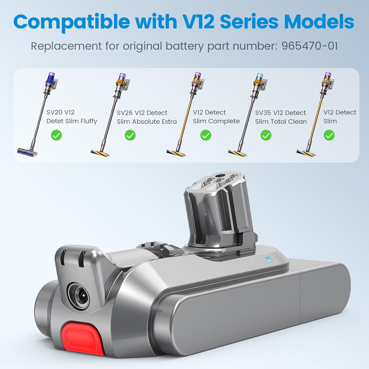Click-In-Type 3900mAh V12 batterij voor Dyson, ASUNCELL 25,2V vervangende batterij voor V12 Detect Absolute, Detect Slim, Detect Fluffy SV46 handheld accustofzuiger, onderdeelnummer 965470-01