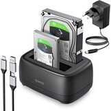 ORICO Docking Station met dubbele schacht USB 3.2 Gen 1 harde schijf behuizing voor alle standaard 2.5" en 3.5" HDD/SSD tot 2x20TB met 12V 3A voeding, gereedschapsloos en UASP-ondersteuning (DD28C3)