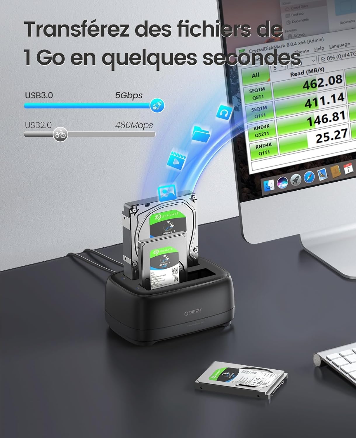ORICO Docking Station met dubbele schacht USB 3.2 Gen 1 harde schijf behuizing voor alle standaard 2.5" en 3.5" HDD/SSD tot 2x20TB met 12V 3A voeding, gereedschapsloos en UASP-ondersteuning (DD28C3)