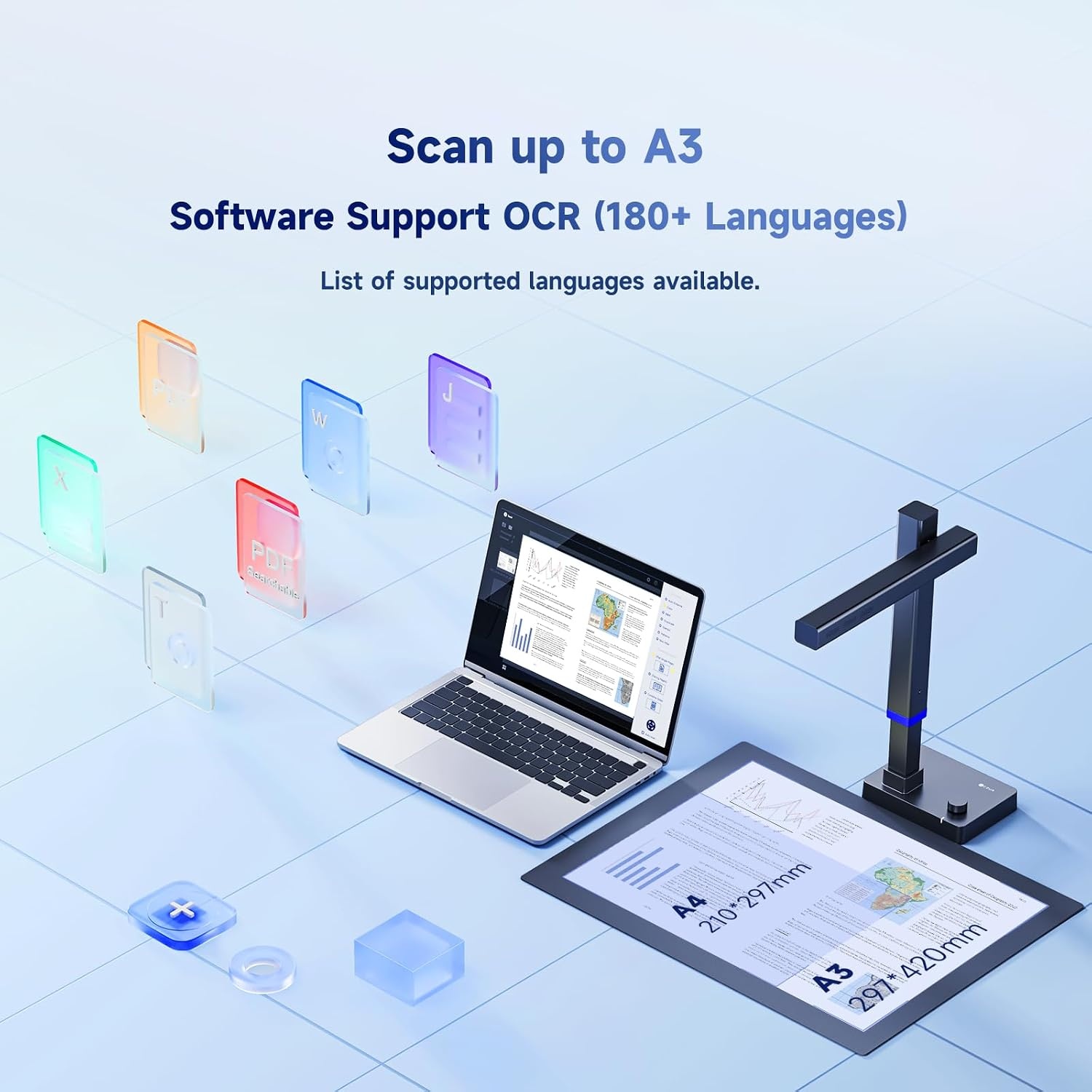 CZUR Shine Ultra Book Scanner 13MP Draagbare documentenscanner, A4/A3-scanner, hogesnelheidsscannen voor thuis, bibliotheken, scholen en kantoren. CZUR-scanner ondersteunt Windows/macOS/Linux. - Maat 13 Megapixel