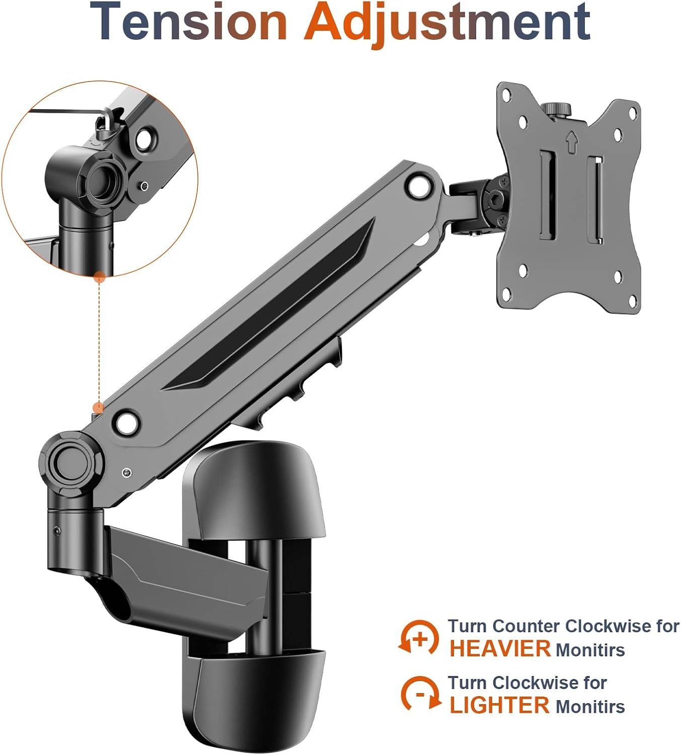 PUTORSEN 17-42 Inch Muurbeugel voor PC-Monitor & TV-Scherm, Beugel Met Gratis Instellen Gasveer, In Hoogte Verstelbaar, Kantelbaar, Draaibaar, Belasting 12 kg, VESA 75x75/100x100mm