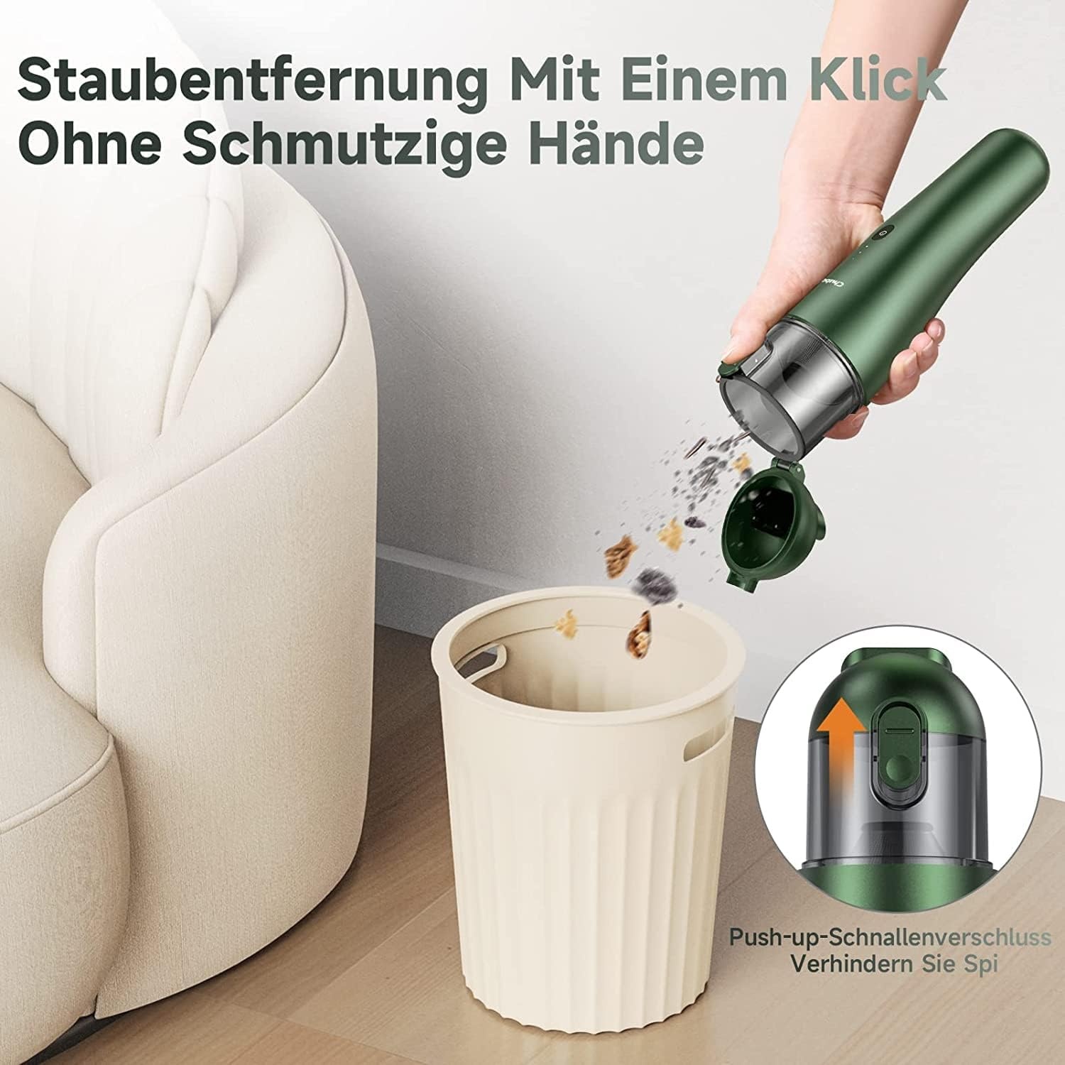 Draadloze Handstofzuiger voor auto, huis & kantoor | 7500 Pa | 70W | 120ml stofreservoir | 25 min accuduur | Groen