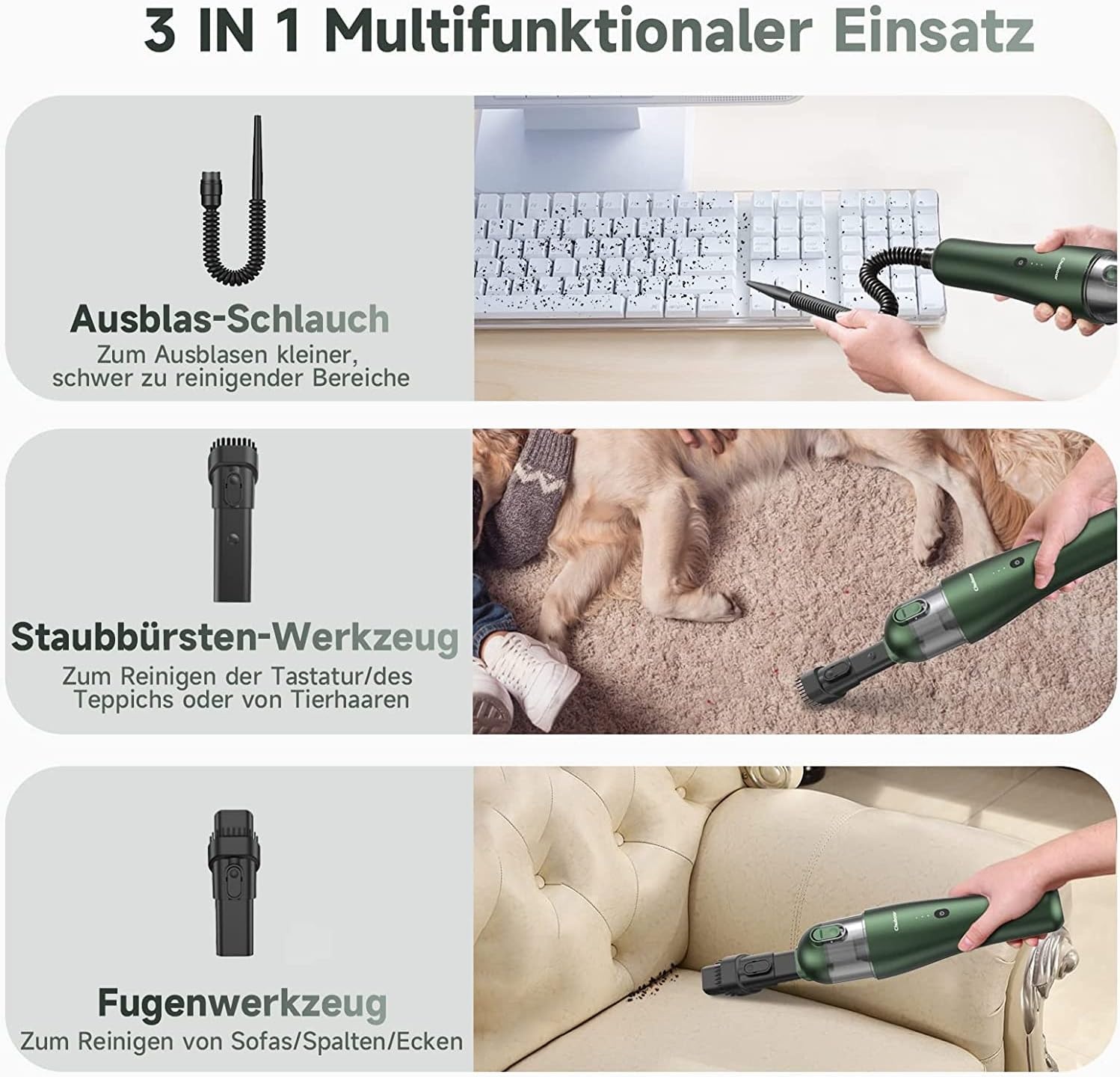 Draadloze Handstofzuiger voor auto, huis & kantoor | 7500 Pa | 70W | 120ml stofreservoir | 25 min accuduur | Groen