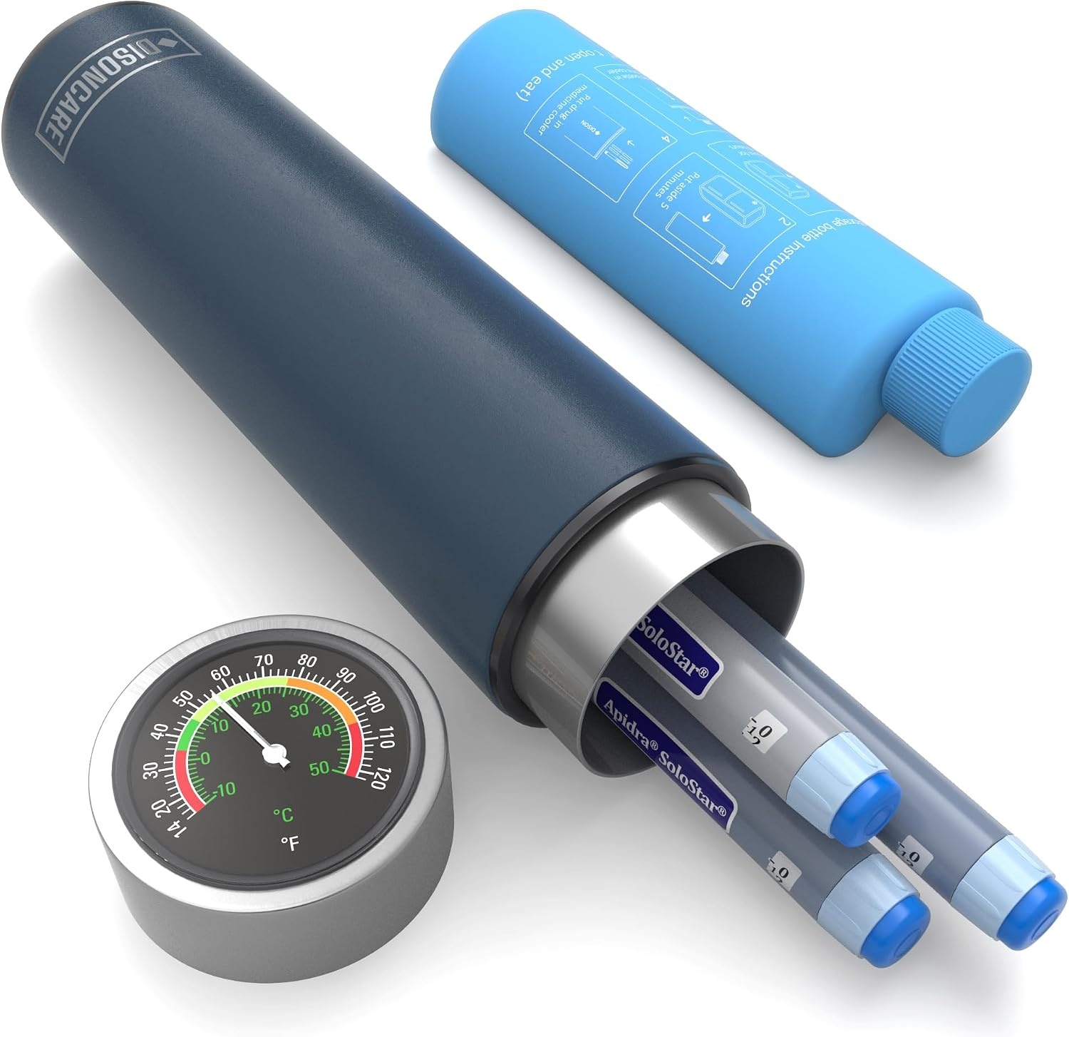 DISONCARE Insuline Cooler Reiscase voor 3 Pennen met Mechanische Temperatuurweergave, Medicijnen Koeltas, Monjaro Reiscase, Houdt 2–8°C 24U, TSA Goedgekeurde Medicijnen Cooler voor Diabetes Reizen