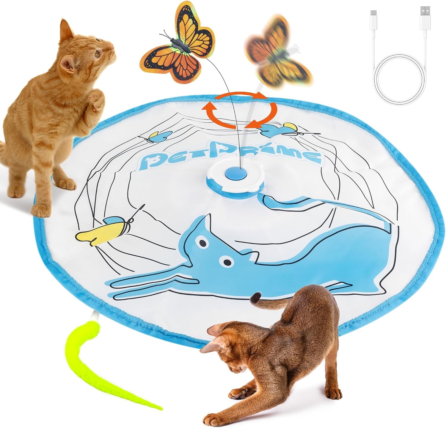 Interactief kattenspeelgoed voor katten met roterende vlinder en verborgen veerhengel | Automatische beweging | USB-C oplaadbaar | Duurzaam
