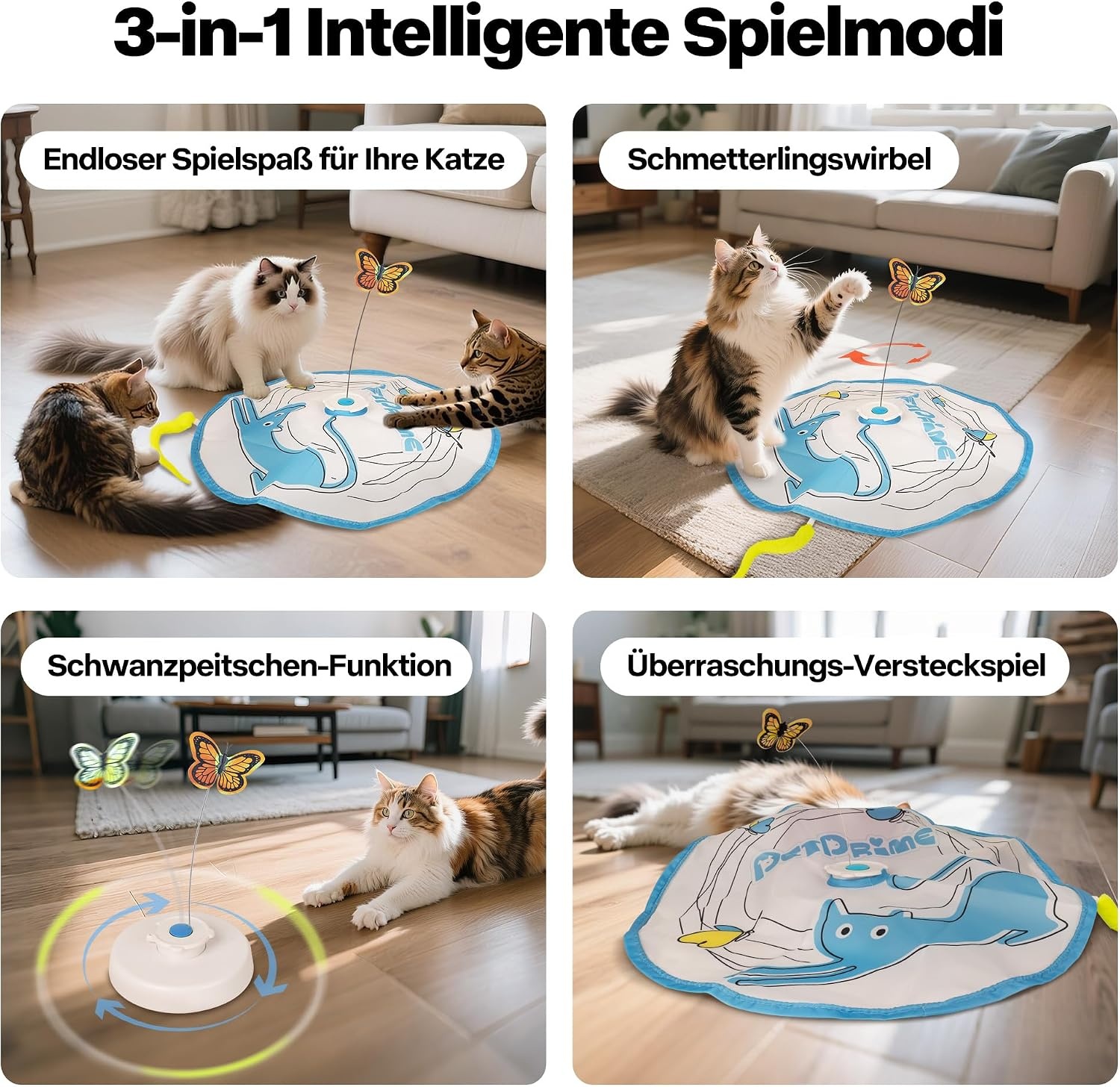 Interactief kattenspeelgoed voor katten met roterende vlinder en verborgen veerhengel | Automatische beweging | USB-C oplaadbaar | Duurzaam
