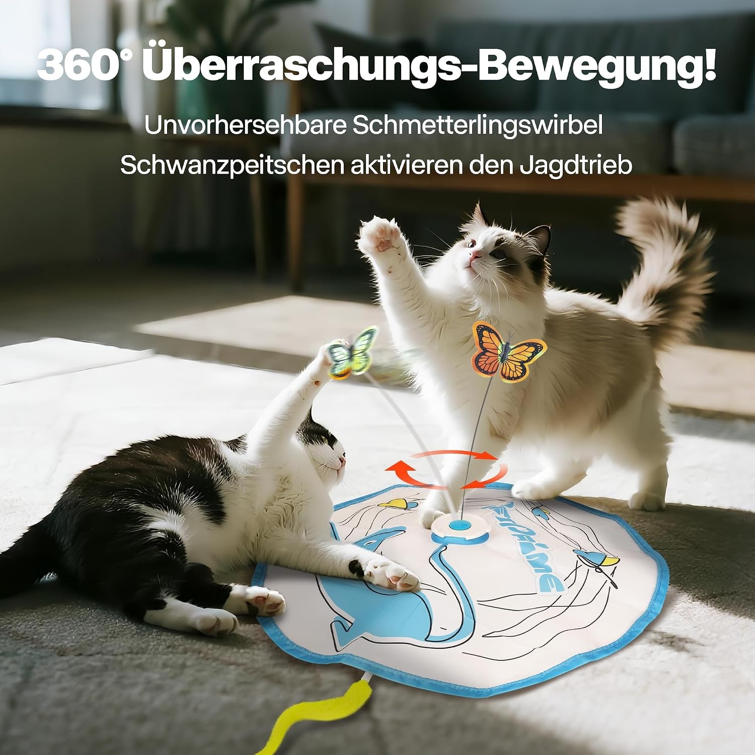 Interactief kattenspeelgoed voor katten met roterende vlinder en verborgen veerhengel | Automatische beweging | USB-C oplaadbaar | Duurzaam