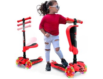 Hurtle Kinderstep,3-wiel Step,Opvouwbare Scooter met Verstelbare Hoogte,Antislip Platform,LED Verlichte Wielen,Step voor Meisjes/Jongens