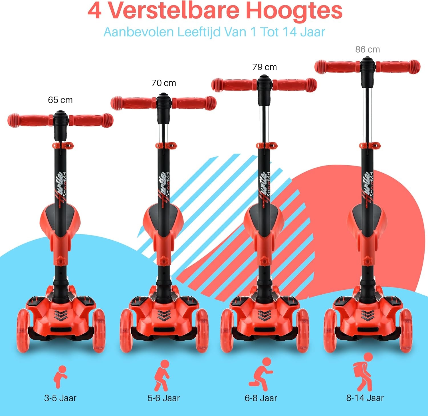 Hurtle Kinderstep,3-wiel Step,Opvouwbare Scooter met Verstelbare Hoogte,Antislip Platform,LED Verlichte Wielen,Step voor Meisjes/Jongens