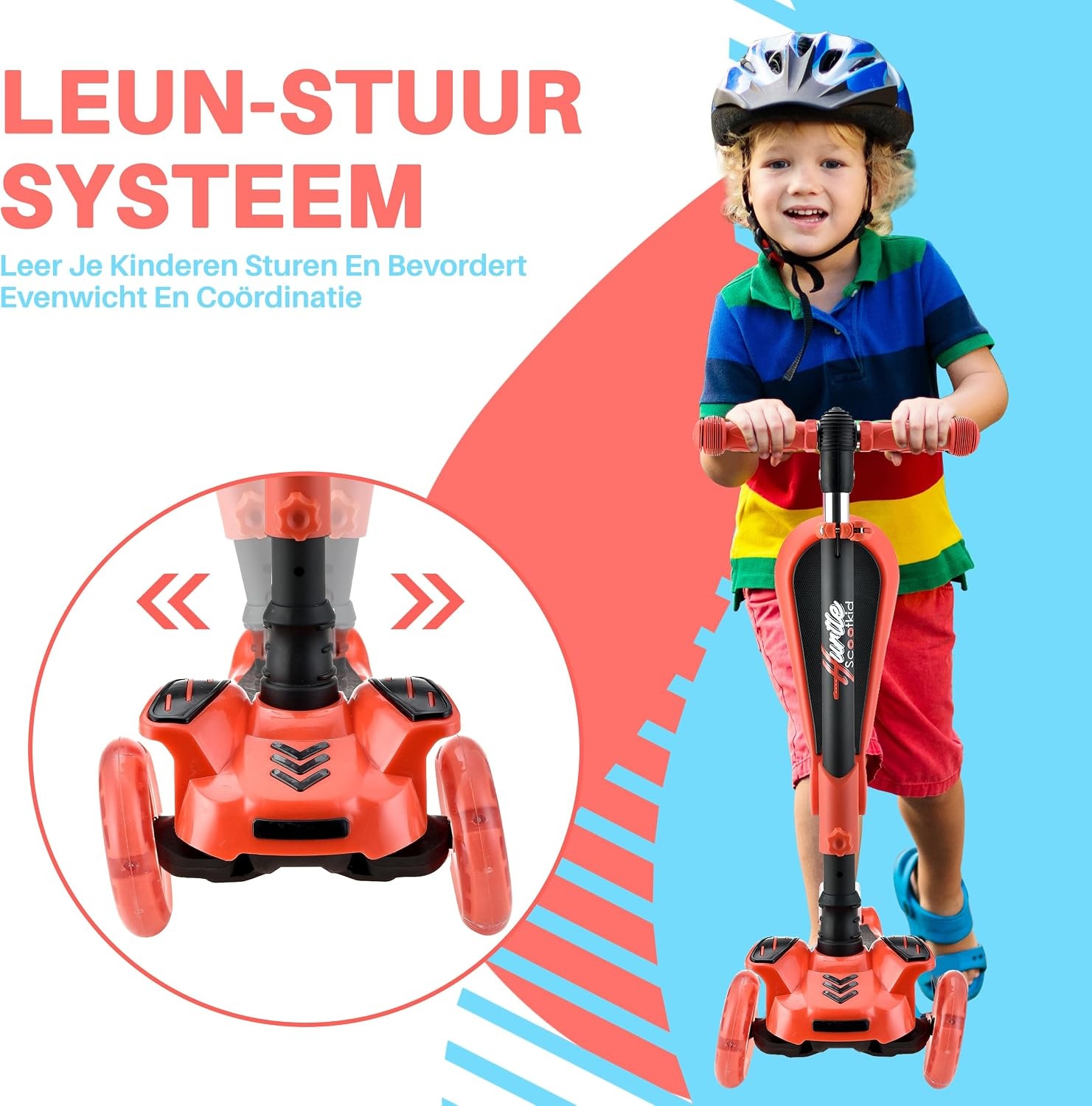Hurtle Kinderstep,3-wiel Step,Opvouwbare Scooter met Verstelbare Hoogte,Antislip Platform,LED Verlichte Wielen,Step voor Meisjes/Jongens