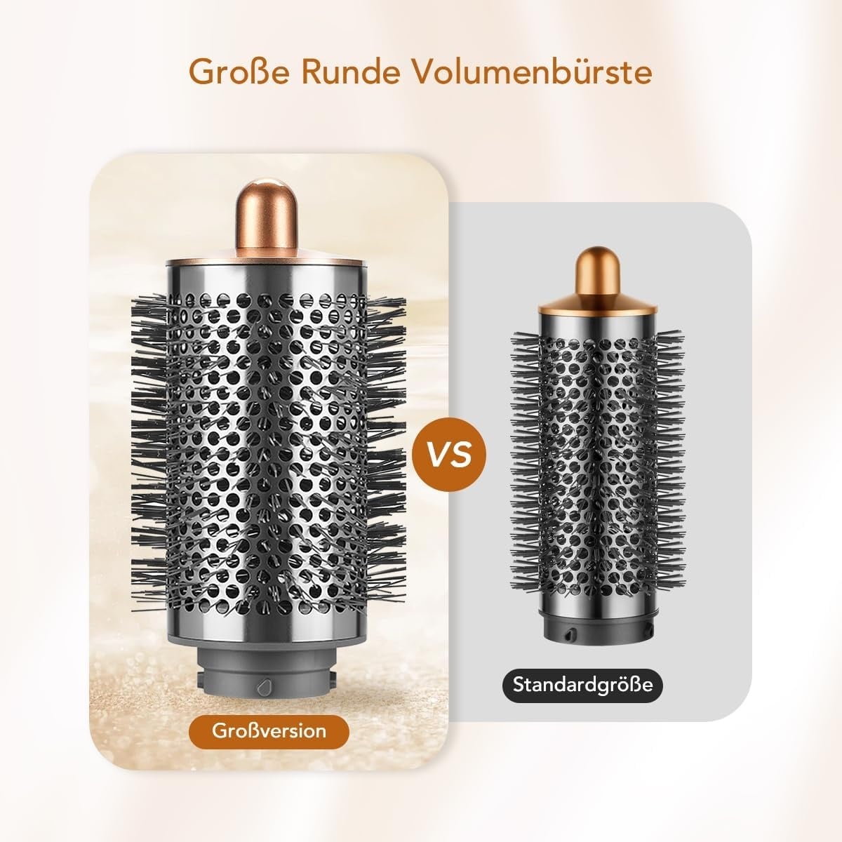 Grote ronde volumeborstel-opzetstuk voor Dyson Airwrap, met lange, fijne borstelharen om het haar vorm en meer volume te geven, compatibel met HS01/HS05/HS08, koper