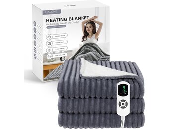 NALONE Textra Elektrische deken voor tweepersoonsbed, 160 x 130 cm, met 9 warmtestanden en 12 timers, verwarmingsdeken voor eenpersoonsbed en tweepersoonsbed, wasbaar