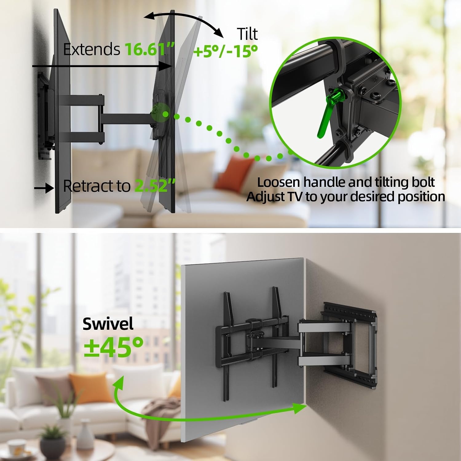 USX-MOUNT TV muurbeugel, zwenkbaar, kantelbaar voor 32-90 inch tv, tv-beugel Max.VESA 600 x 400 mm, zware belasting, tv-houder tot 68,2 kg, universele tv-muurbeugel met wandboorsjabloon