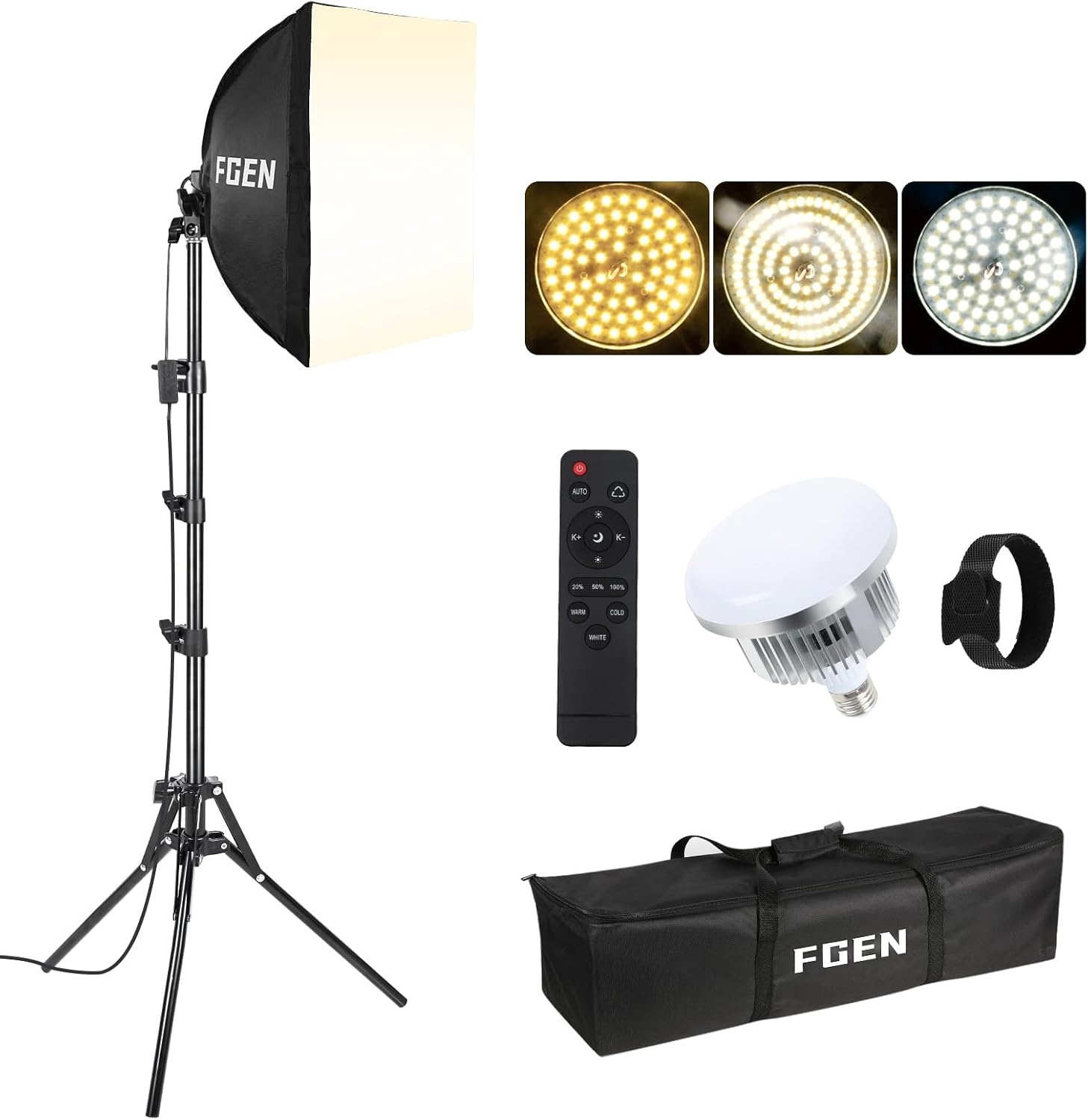 Softbox LED 85W met Afstandsbediening Verstelbaar 2700-6400K 40x40cm - Maat 1 x 40 x 40 cm Softbox 85 W