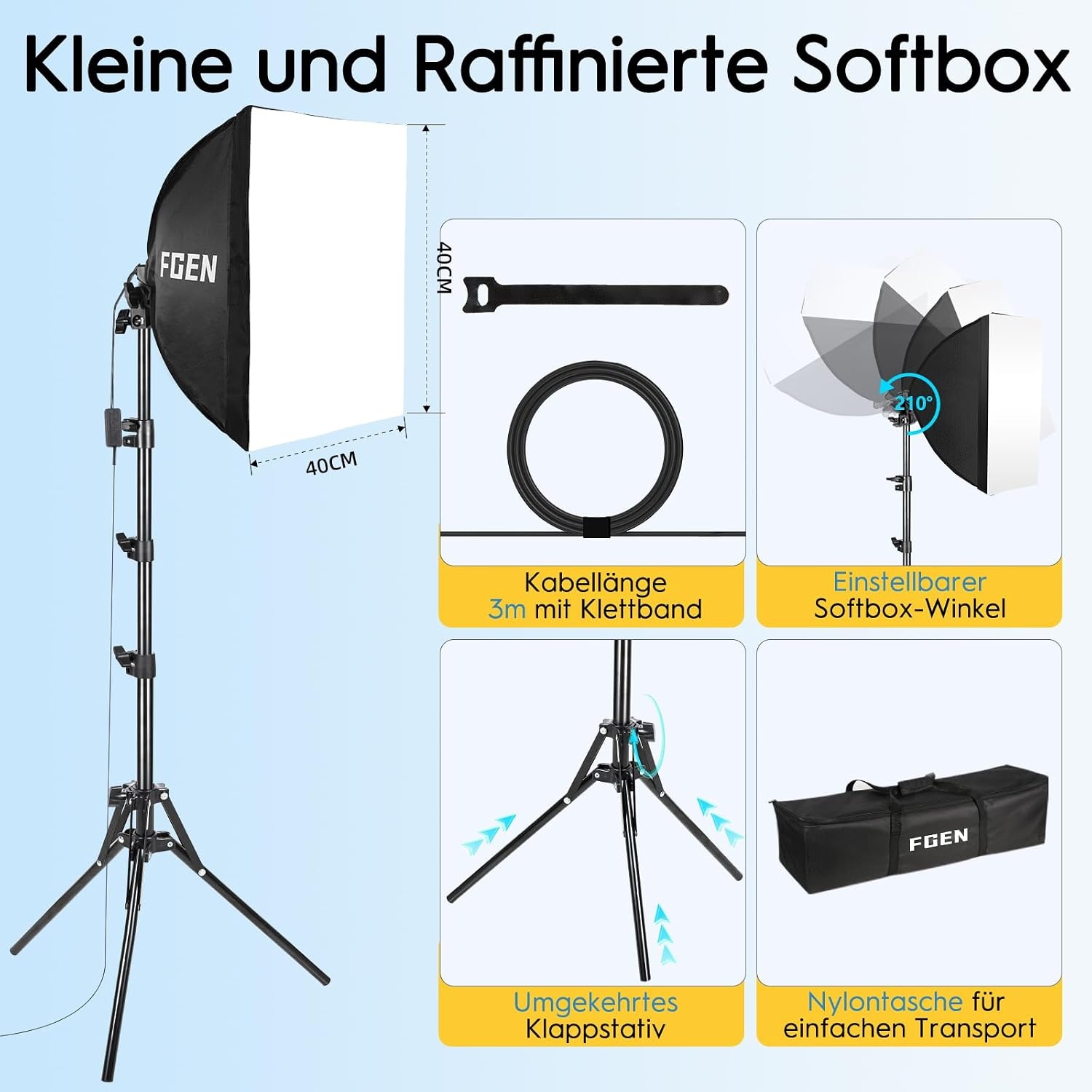 Softbox LED 85W met Afstandsbediening Verstelbaar 2700-6400K 40x40cm - Maat 1 x 40 x 40 cm Softbox 85 W