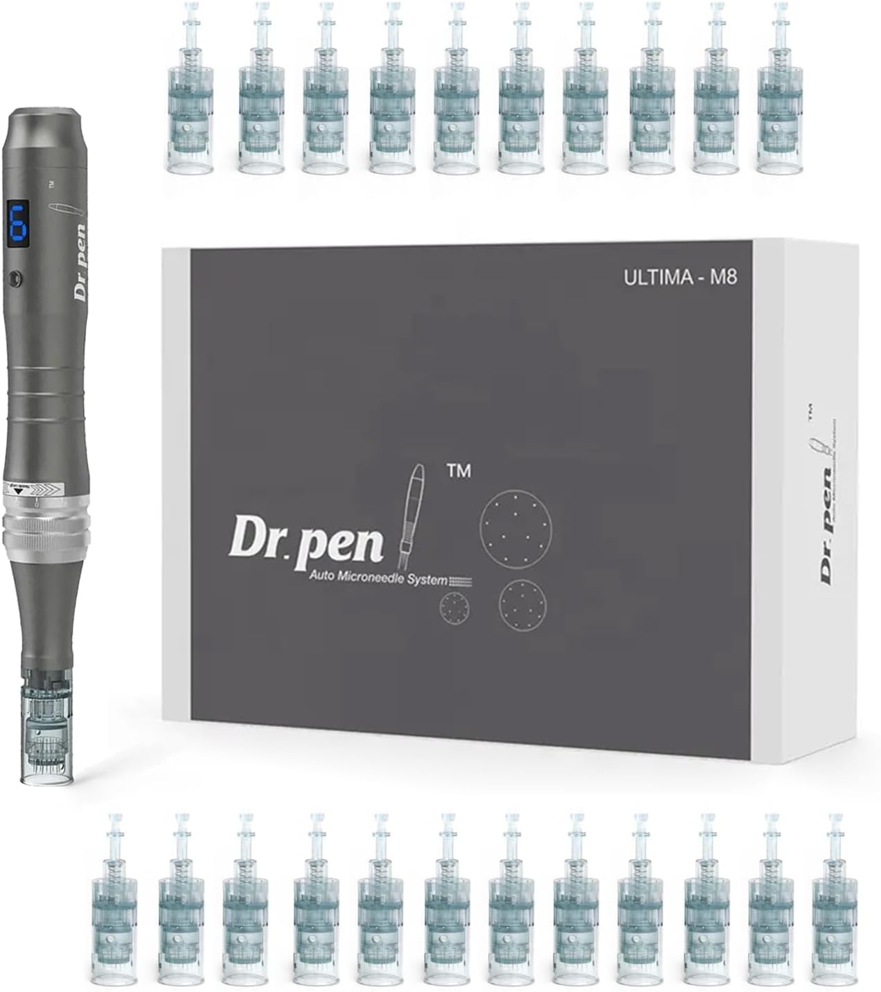 Dr.pen Microneedling, Professionele Ultima M8 Draadloze Micro Microneedling Pen met 12 Stks 16 Pin & 10 Stks 36 Pin Vervangende Cartridges Naalden, Magic Skin Care Kit voor Gezicht Neck Body