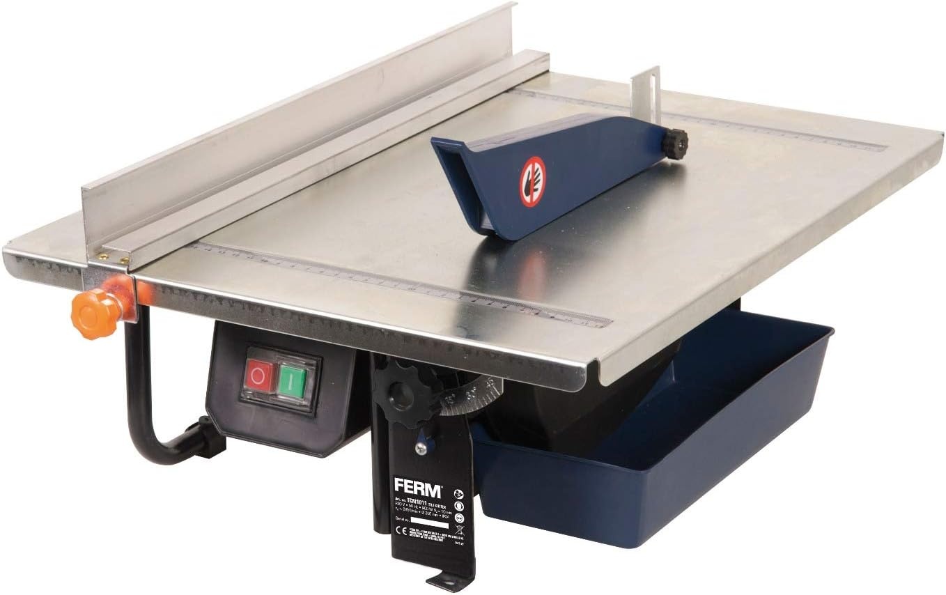 FERM Tegelsnijder 900W - 2950/min - 200mm diamantschijf - watergekoeld zaagblad - 0-45 graden verstelbaar, zwart, blauw, RVS