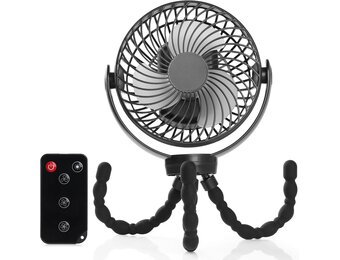 Simpeak Campingventilator, tafelventilator, 10.000 mAh, mini-USB-ventilator, stil, accuventilator met ledlicht, verstelbaar statief, 3 snelheden, 720 graden rotatie, zwart