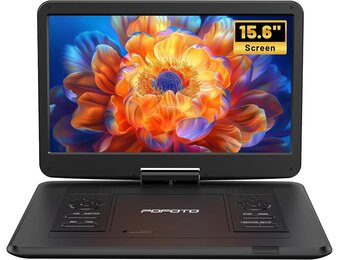 POFOTO Draagbare dvd-speler, 43,9 cm (17,5 inch), HD-scherm, 39,6 cm (15,6 inch), 6 uur batterij, ondersteunt multiformaat/SD/USB, geen zones, synchroniseert tv, projector, anti-shock en geheugen