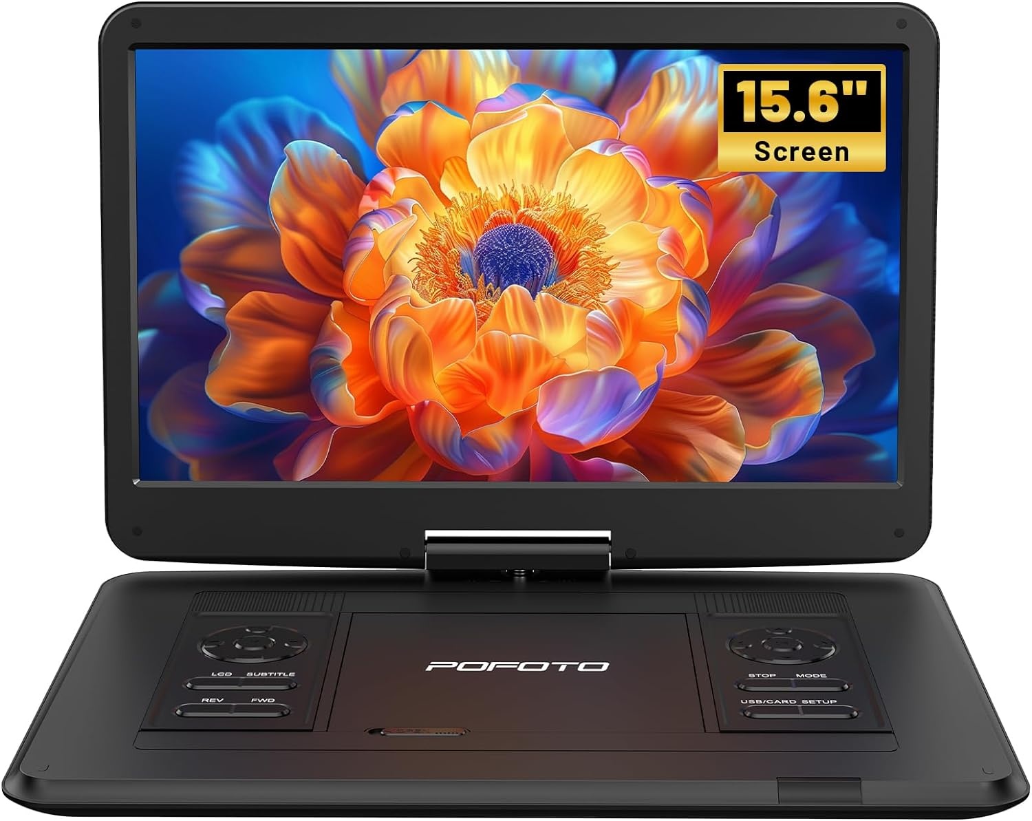 POFOTO Draagbare dvd-speler, 43,9 cm (17,5 inch), HD-scherm, 39,6 cm (15,6 inch), 6 uur batterij, ondersteunt multiformaat/SD/USB, geen zones, synchroniseert tv, projector, anti-shock en geheugen