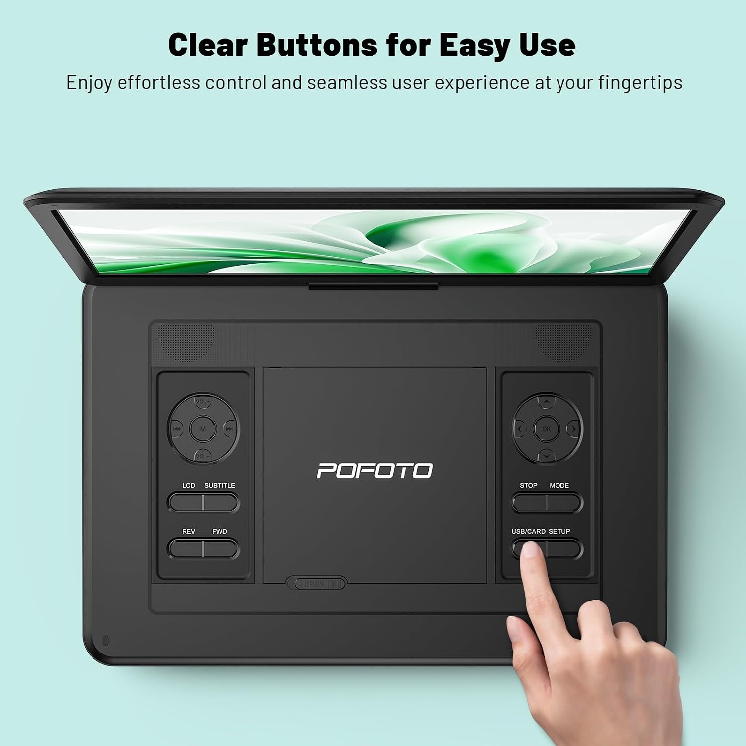 POFOTO Draagbare dvd-speler, 43,9 cm (17,5 inch), HD-scherm, 39,6 cm (15,6 inch), 6 uur batterij, ondersteunt multiformaat/SD/USB, geen zones, synchroniseert tv, projector, anti-shock en geheugen