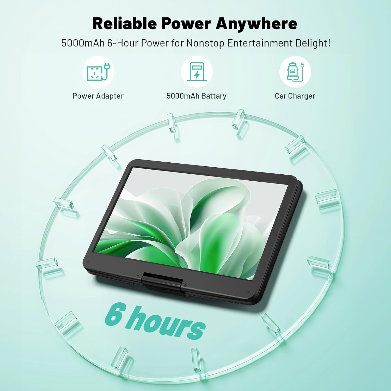 POFOTO Draagbare dvd-speler, 43,9 cm (17,5 inch), HD-scherm, 39,6 cm (15,6 inch), 6 uur batterij, ondersteunt multiformaat/SD/USB, geen zones, synchroniseert tv, projector, anti-shock en geheugen