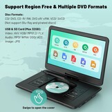 POFOTO Draagbare dvd-speler, 43,9 cm (17,5 inch), HD-scherm, 39,6 cm (15,6 inch), 6 uur batterij, ondersteunt multiformaat/SD/USB, geen zones, synchroniseert tv, projector, anti-shock en geheugen