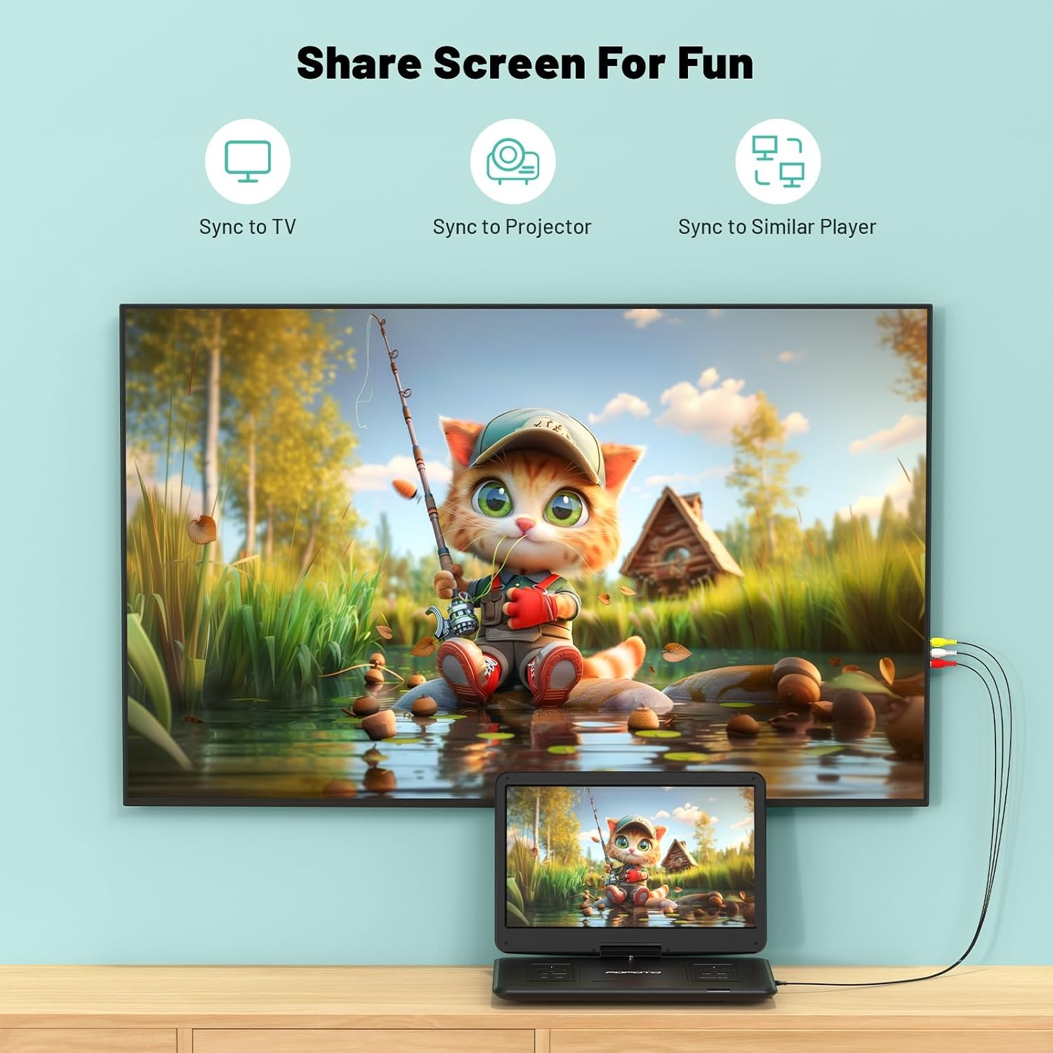 POFOTO Draagbare dvd-speler, 43,9 cm (17,5 inch), HD-scherm, 39,6 cm (15,6 inch), 6 uur batterij, ondersteunt multiformaat/SD/USB, geen zones, synchroniseert tv, projector, anti-shock en geheugen