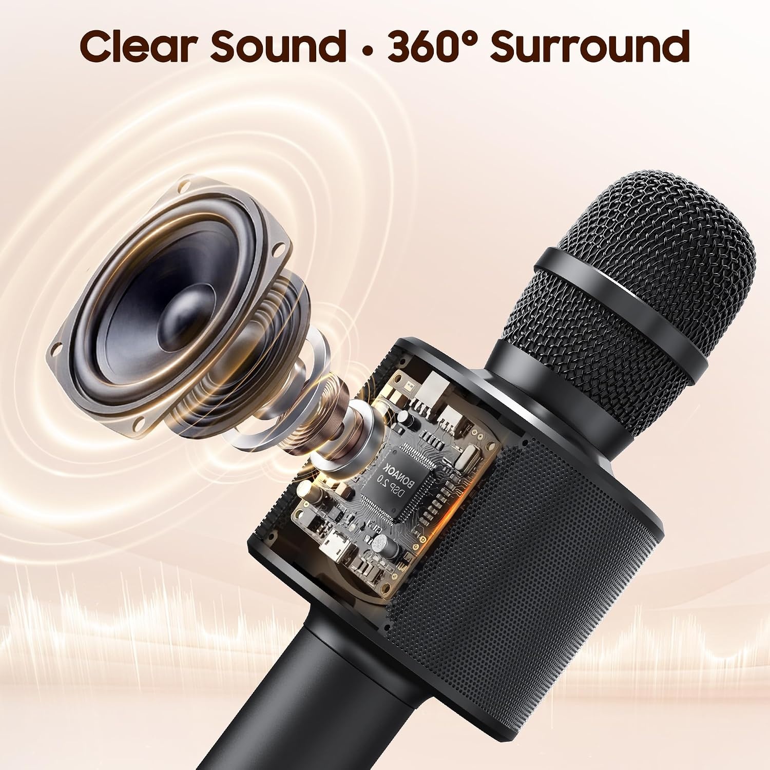 BONAOK Draadloze Karaoke Microfoon - Bluetooth Handheld Karaoke Speler - Zwart