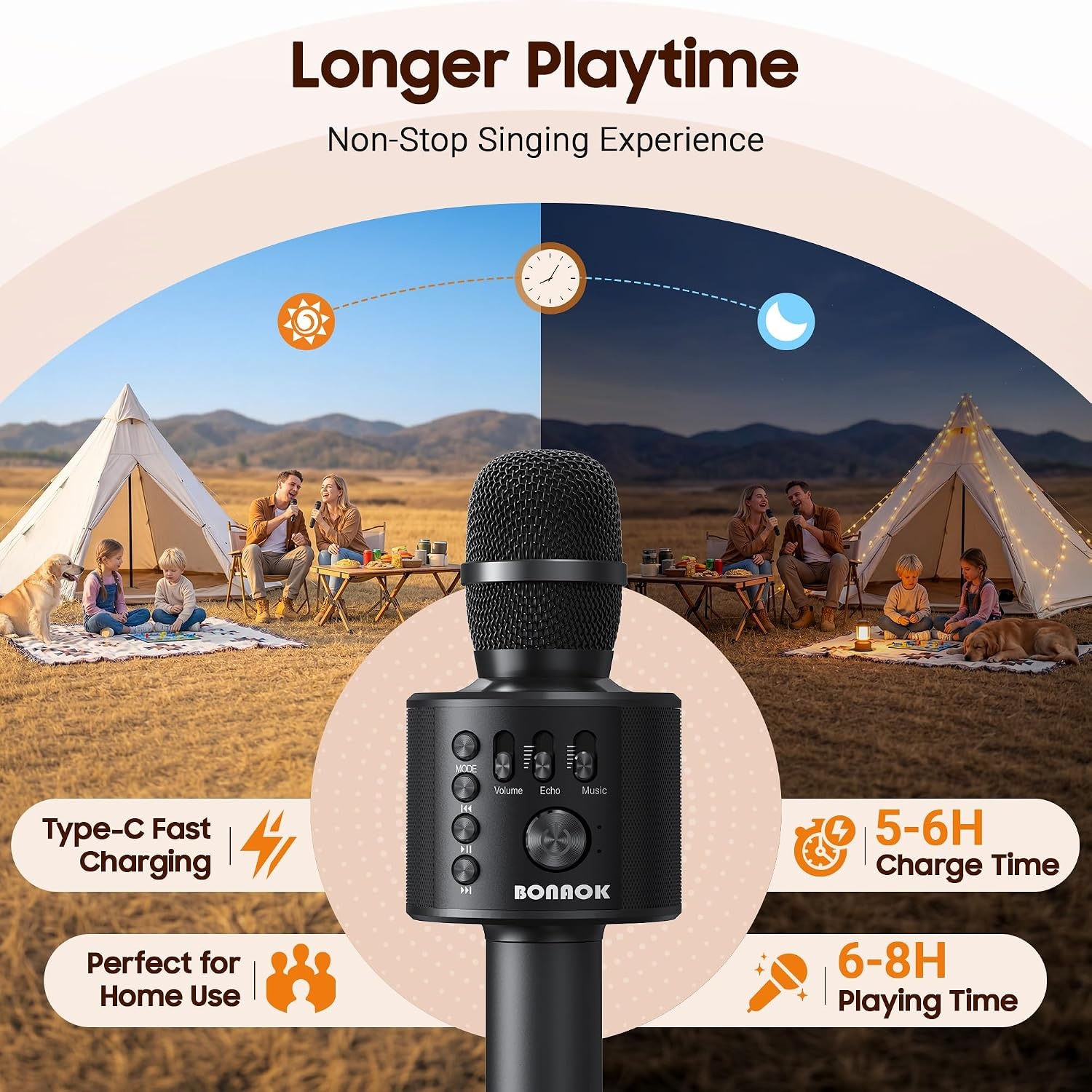 BONAOK Draadloze Karaoke Microfoon - Bluetooth Handheld Karaoke Speler - Zwart