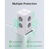 2 M Tower Stekkerdoos, USB-stekkerdoos, 8 AC-stopcontacten en 4 USB-stekkers, stekkerdoos, overspanningsbeveiliging, verticale stekkerdoos met schakelaar voor tafel, kantoor, huis, (Wit, 2M)