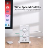 2 M Tower Stekkerdoos, USB-stekkerdoos, 8 AC-stopcontacten en 4 USB-stekkers, stekkerdoos, overspanningsbeveiliging, verticale stekkerdoos met schakelaar voor tafel, kantoor, huis, (Wit, 2M)
