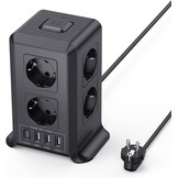 2 M Tower Stekkerdoos, USB-stekkerdoos, 8 AC-stopcontacten en 4 USB-stekkers, stekkerdoos, overspanningsbeveiliging, verticale stekkerdoos met schakelaar voor tafel, kantoor, huis, (Wit, 2M)