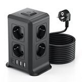 2 M Tower Stekkerdoos, USB-stekkerdoos, 8 AC-stopcontacten en 4 USB-stekkers, stekkerdoos, overspanningsbeveiliging, verticale stekkerdoos met schakelaar voor tafel, kantoor, huis, (Wit, 2M)