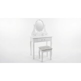 Houten kaptafel wit met LED-verlichte spiegel en krukje - 80x40x137 cm