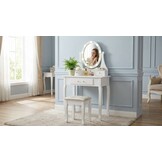 Houten kaptafel wit met LED-verlichte spiegel en krukje - 80x40x137 cm