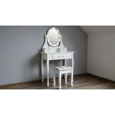 Houten kaptafel wit met LED-verlichte spiegel en krukje - 80x40x137 cm