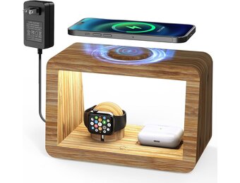 Draadloos laadstation met nachtlampje, 4-in-1 draadloze snellader met adapter en kabel, draadloze oplader voor iPhone, AirPods Pro, voor Apple Watch