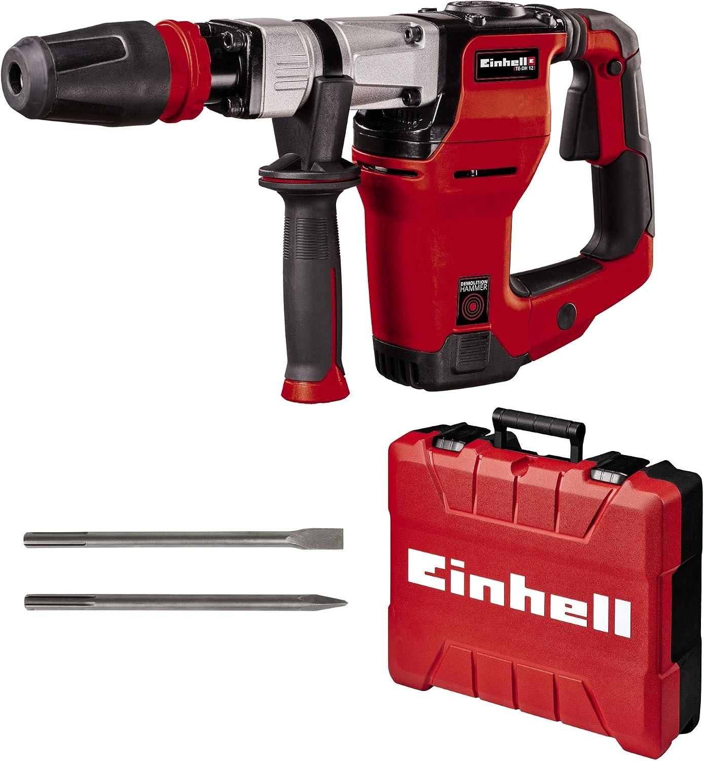 Einhell Breekhamer TE-DH 12 (1050 W, 12 J, SDSmax-gereedschapshouder, trillingsgedempte handgreep, flexibel verstelbare extra handgreep, 4 m rubberen kabel, incl. Spitse- platte beitels, incl. e-box)