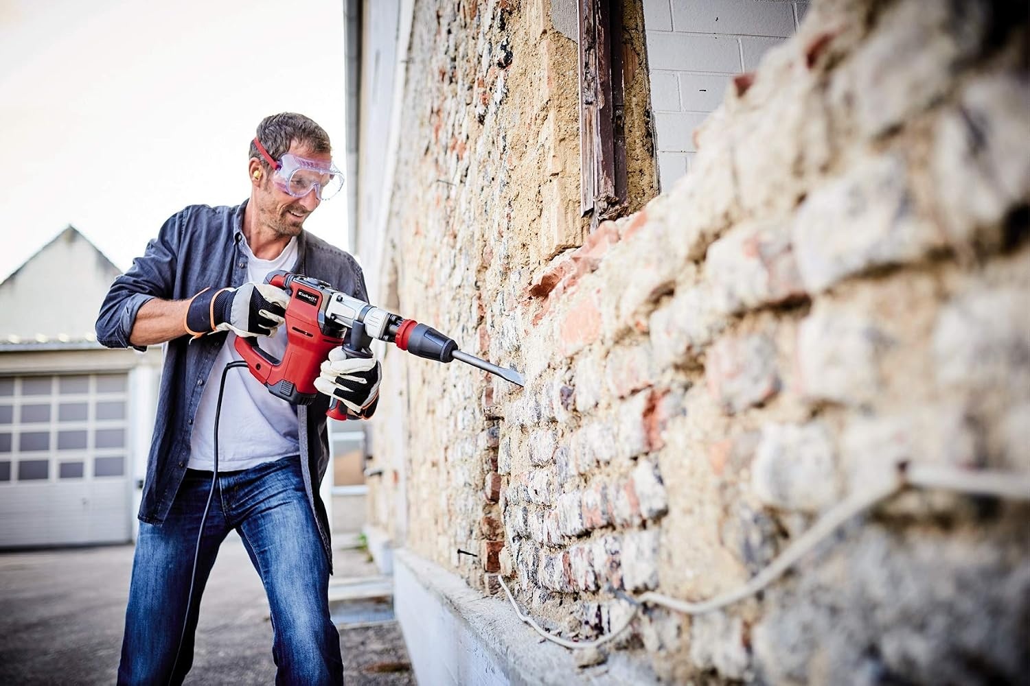 Einhell Breekhamer TE-DH 12 (1050 W, 12 J, SDSmax-gereedschapshouder, trillingsgedempte handgreep, flexibel verstelbare extra handgreep, 4 m rubberen kabel, incl. Spitse- platte beitels, incl. e-box)